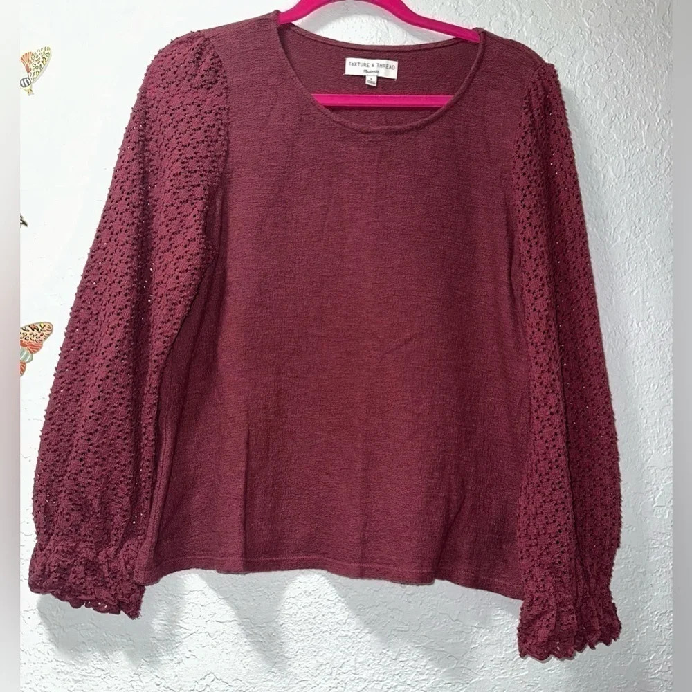 Texture and Thread (Madewell) Eyelet Mix Ruffle Sleeve Blouse - Picture 1 of 8